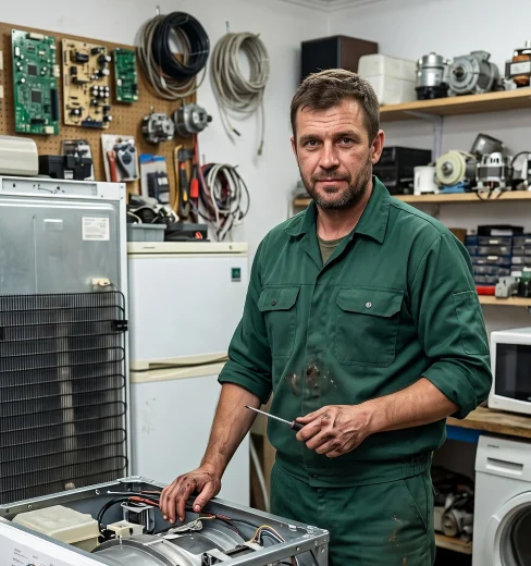 Tecnico Assistenza Riviera al lavoro su un elettrodomestico